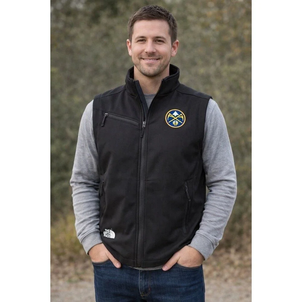 The North Face Vest Mens L Black Softshell Denver Nuggets Embroidered Logo